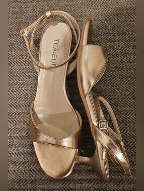 Champagne Ankle Strap Kitten Heel Sandals